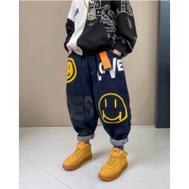 Children's Fashion Clothing Boys Hip Hop Letter Print Jeans New Children 